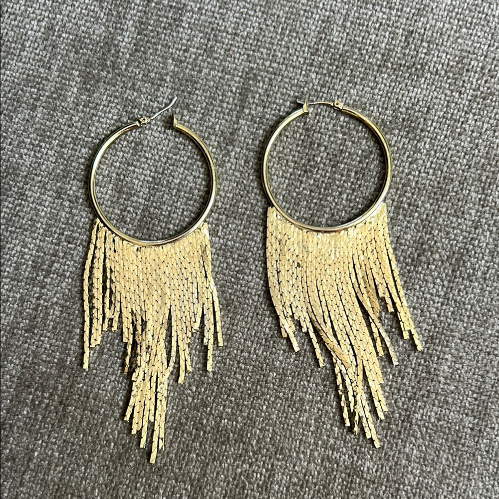 Elegant Gold Fringe Hoop Earrings